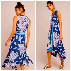 Maeve Anthropologie Botanica Patchwork Mixed Floral Tie Waist Midi Dress 4
